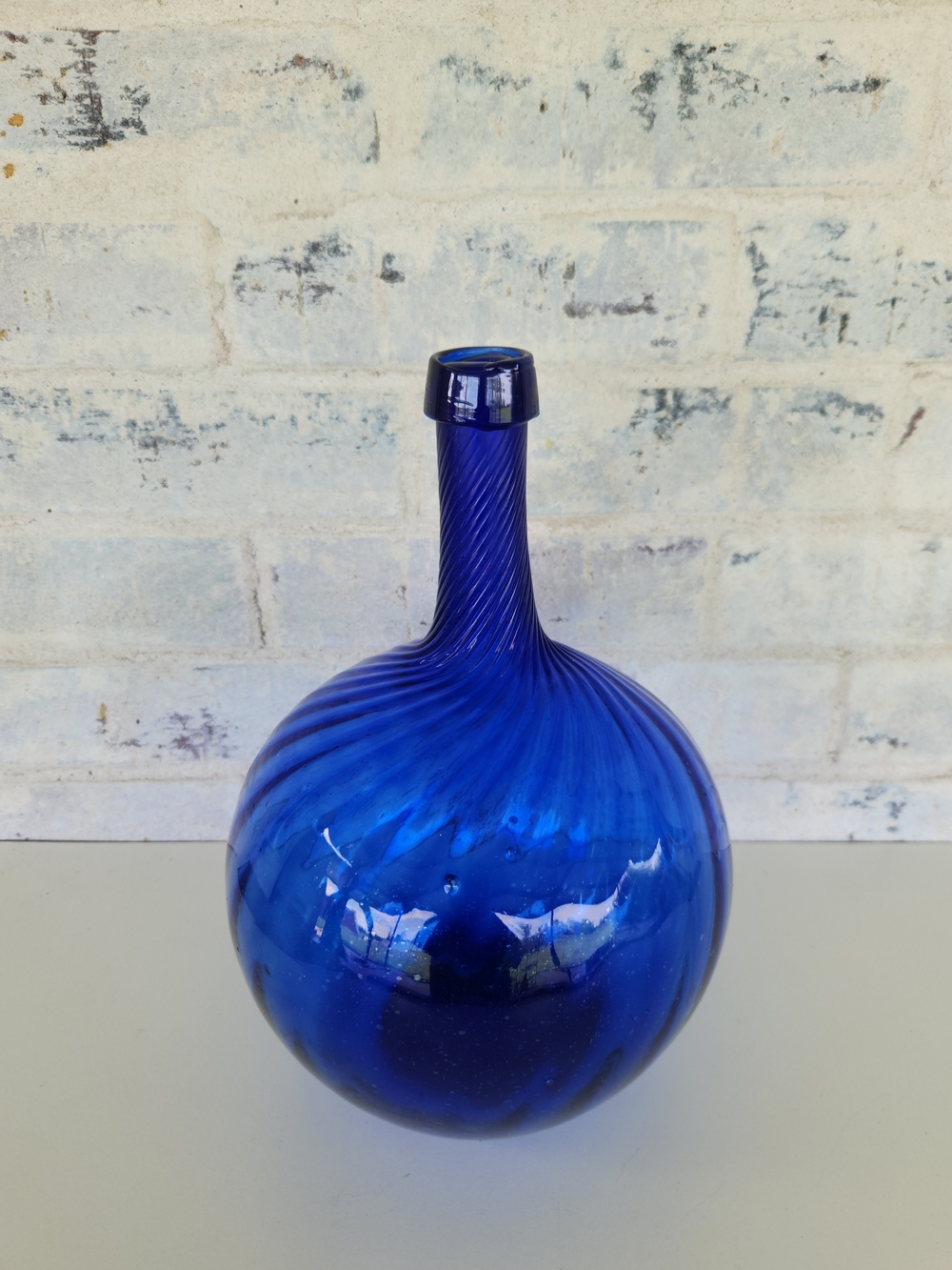 Large Vintage Hand Blown Cobalt Blue Glass Swirl Art Vase 12" | Winterthur Style